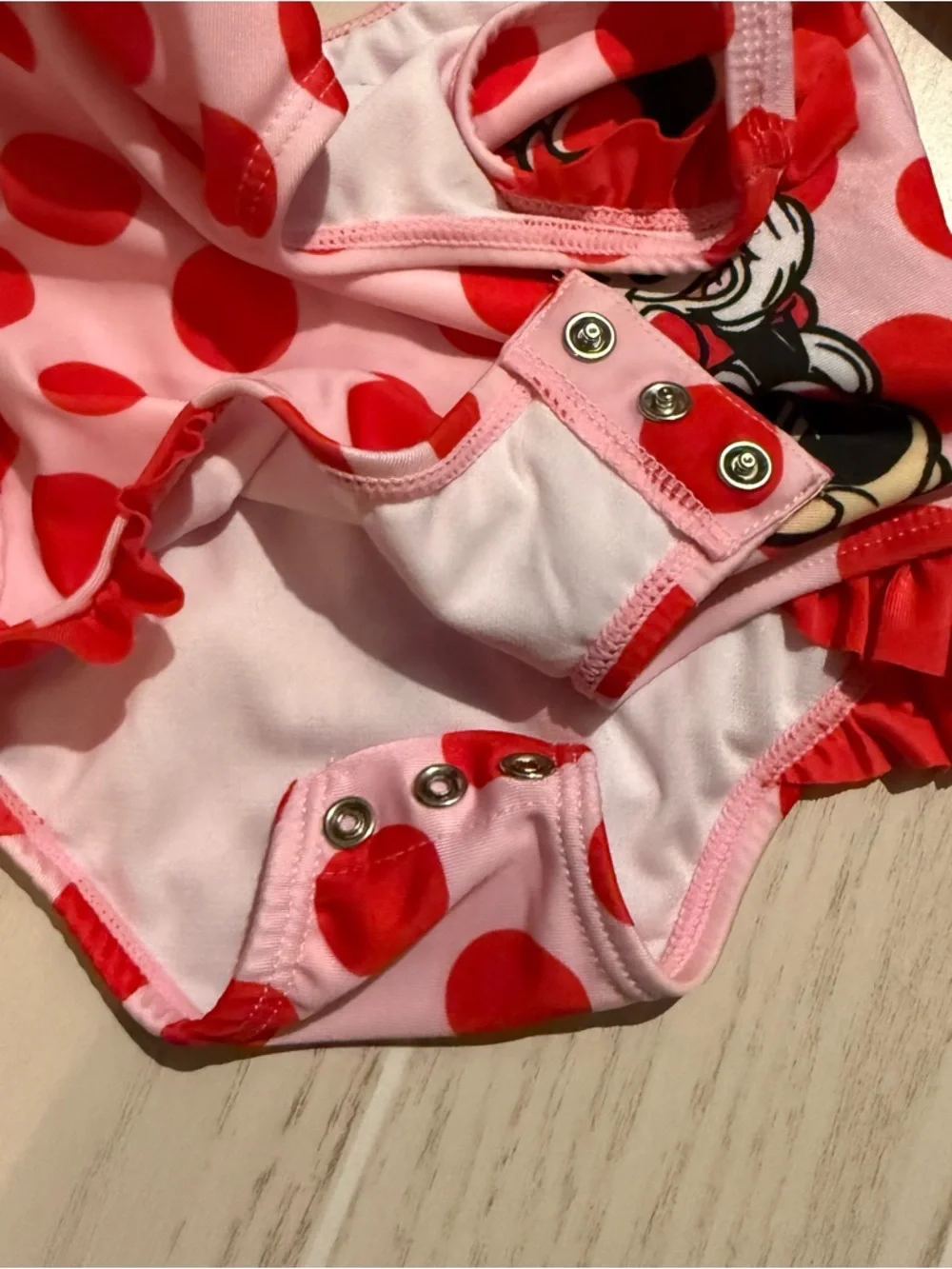 Disney Baby Minnie Mouse Swimsuit 9M Pink Red Polka Dot Ruffle One Piece NWT
